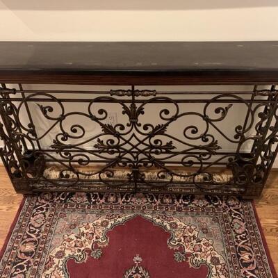 Ornate Iron Marble & Wood Entry/Sofa Table, 1 of 2 in this Auction