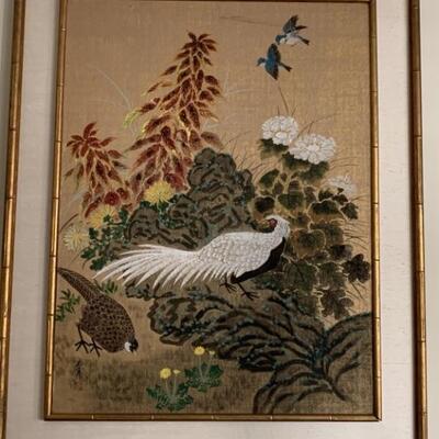 Asian Art: Fowl & Feathers w/ Linen Matt in Bamboo
