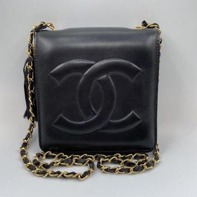 Black Chanel Leather Bag w/ Leather Logo