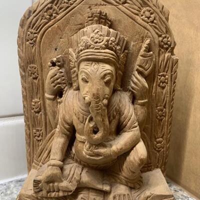 Carved Wood Lord Ganesha Mehrab Statue