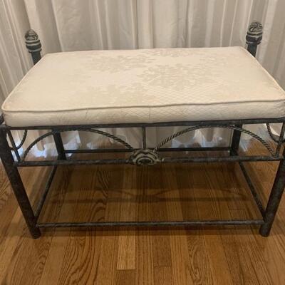 Iron Bench with attached Ivory Cushion
