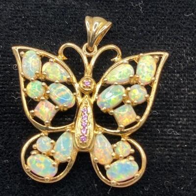 925 Silver Pink Topaz & Fire Opal Butterfly