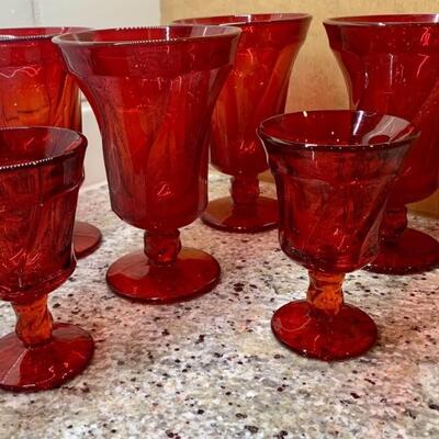 (6) Vintage Fostoria Jamestown Ruby Red Goblets