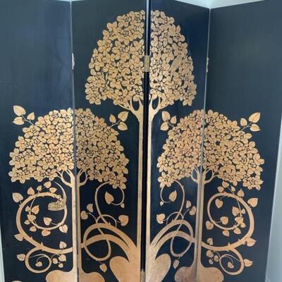 Asian Gold Money Tree 4-Panel Room Divider Screen