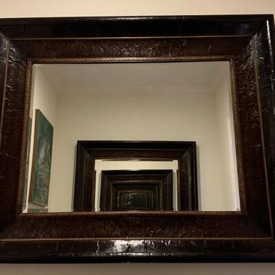 1 of 2 in this Auction, Beveled Mirror in Heavy Ornately Carved Wood Frame