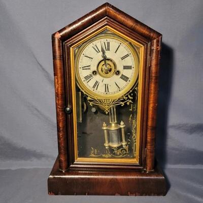 Antique 1 Day Mantle Clock with Key by EN Welch