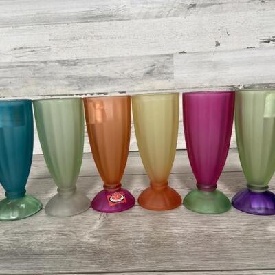 NWT (6) Colorful Frosted Art Design Soda Glasses