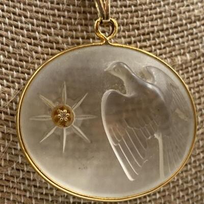 Lalique Crystal & Diamond Dove Necklace