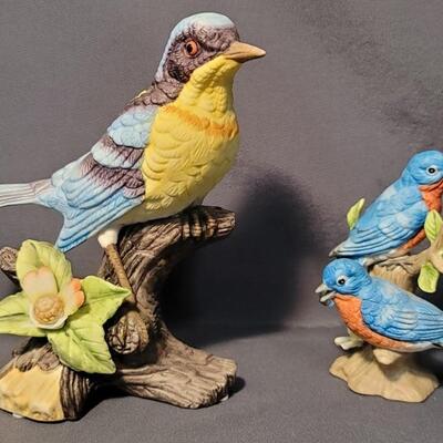 (2) Collectable & Marked Porcelain Bird Figurines;
1- Royal Crown 1983 Signed J.Byron 
1-Homco #1400, Made in Taiwan