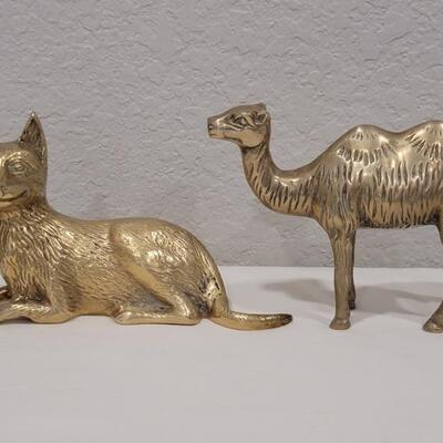 (2) Mid Century Heavy Brass Decor: Fox & Camel