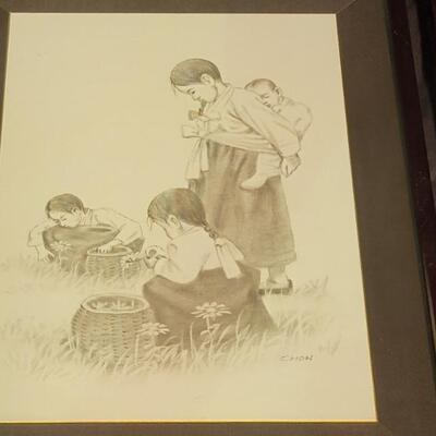 (2) Framed Pencil Sketches by P.H. Chon