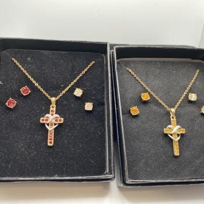 (2) Boxed Sets Cross & Heart Necklaces & Earrings