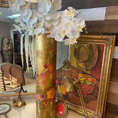 Silk Flowers, Vase, Painting, Desk