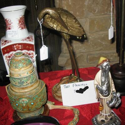 Ivory covered vase, bronze flamingo BUY IT NOW $ 105.00