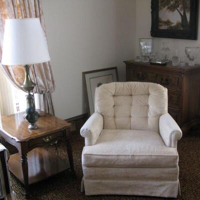 Off white parlor chairs, there are 2   BUY IT NOW $ 85.00 EACH end table 