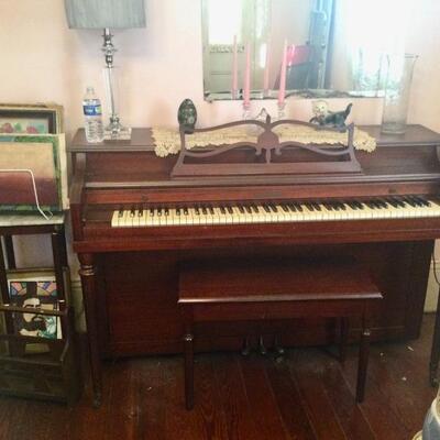 Spinet piano and stool
