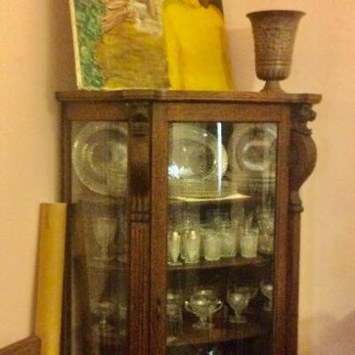 Depression glass, curved front china cabinet
