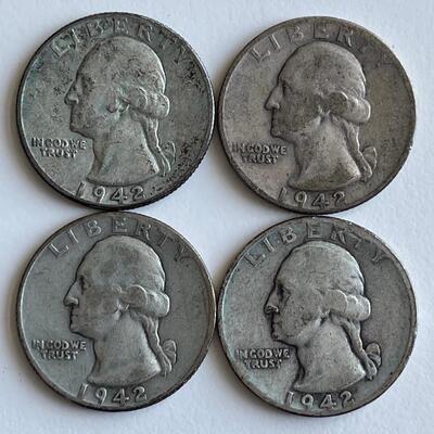 1942 Silver Washington Quarters