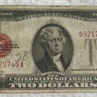 1928 U.S. Red Seal Two Dollar Bill