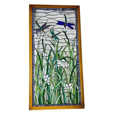 Lot 014
Stained Glass Floral Dragon Fly Framed Panel
