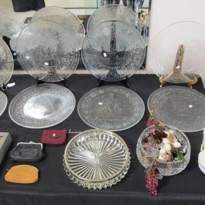 Collectible Neiman Marcus Christmas plates, coin purses, crystal bowl & other fantastic items.