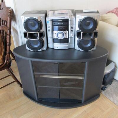 Corner entertainment stand, Sony hi-fi stereo system w/ subwoofer
