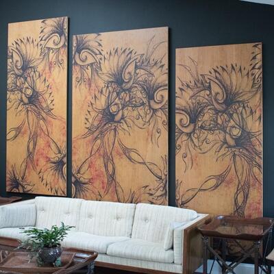 MCM 3 Piece Solid Wood Panels
Left & Right Panels: approx. 7â€™x36â€ Each
Middle Panel: approx. 7â€™x48â€
$2,750