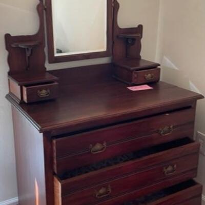 3 drawer Eastlake dresser w/bevel mirror & glove boxes