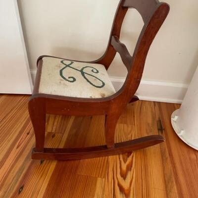 antique child's rocker w/needlepoint seat