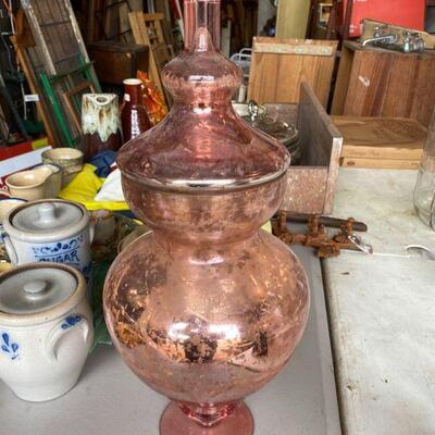 Large Pink Glass Pedestal Jar 