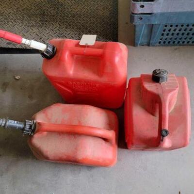 #2104 â€¢ 3 Gas Cans  Includes (2) 5 Gallon Gas Cans and (1) 6 Gallon Gas Can