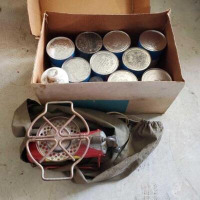 #1013 â€¢ Heavy Duty Motor Oil Cans, Industrial Cleaner, Belt Dressing and Propane Gas Cook Stove