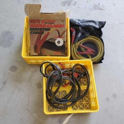 #2144 â€¢ Milk Crates and Jumper Cables: Includes Carol 16ft 6 Gauge All Copper Angle Clamp Booster Cable with Bag and in Original Box...