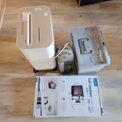 #5116 â€¢ Home Items Includes TV Wall Mount, Paper Shredder, Filing Box, and Fan. 