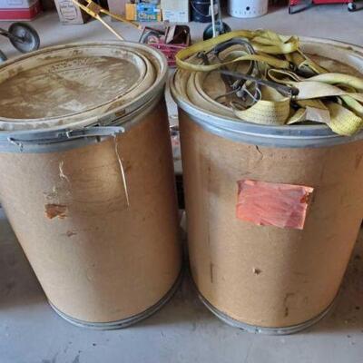 #1006 â€¢ (2) Vintage Industrial Barrels, Hooks, Straps and Covers