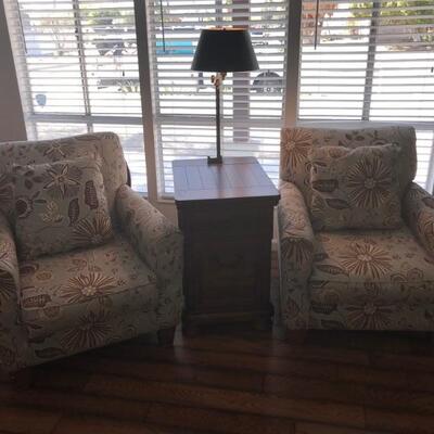 CLUB CHAIRS $75 EACH   SIDE TABLE WITH BUILT IN ELECTRICITY $50