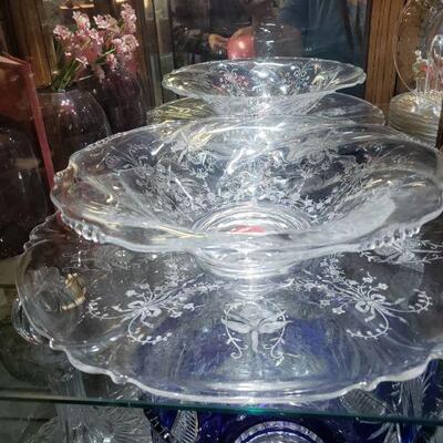 Etched Glass Compotes and Serving Pieces