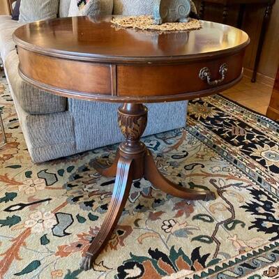 1930â€™s â€¢ Drum Table â€¢ Tri - Pod â€¢ Original Brass Paw Feet â€¢ (28â€dia x 28â€h) â€¢ 129 US