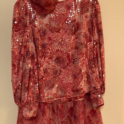 1980â€™s â€¢ Anne Crimmins â€¢ Pink â€¢ Print â€¢ Silk â€¢ w/Sequins â€¢ Dancing Outfitâ€¢ â€˜Golden Girlsâ€™ â€¢ (petite) â€¢ 66 US