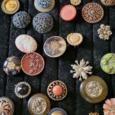 Antique Buttons Made into Rings (some loose antique buttons as well)
