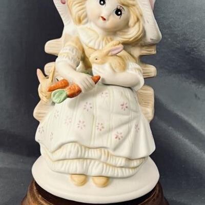 Porcelain Music Box, Young Girl w/ Bunny & Carrots
