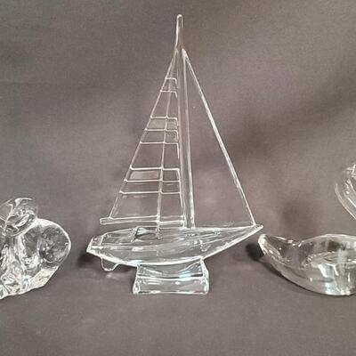(3) Glass Figurines: 1- JG Durand Crystal Sailboat