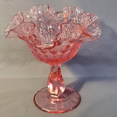 Fenton Pink Ruffled Compote