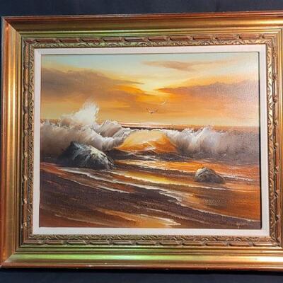 Ocean Surf Oil on Canvas, signed Gordon