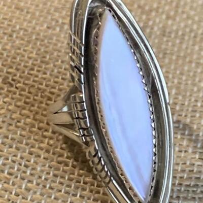 Sterling Silver Navajo Ring with Pale Pink Mother of Pearl
