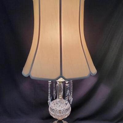 Vintage Crystal Lamp with Crystal Prisms & Shade