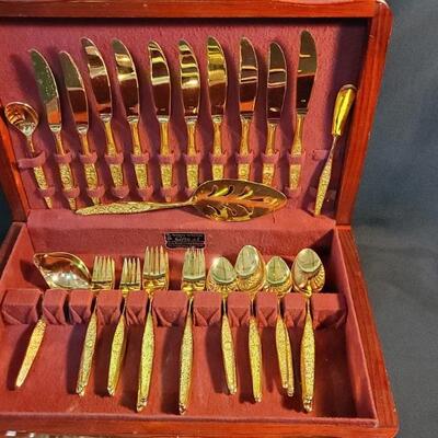 Vintage Gold Electroplated Flatware Set in Case