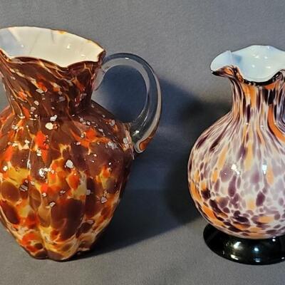 (2) Murano Cased Glass Ruffled Vase & Pitcher