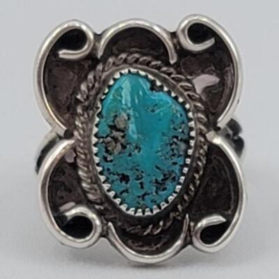 925 Silver with Turquoise Ring, Size 5, 4.6 grams