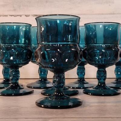 Blue Indiana Glass Kings Crown Goblets